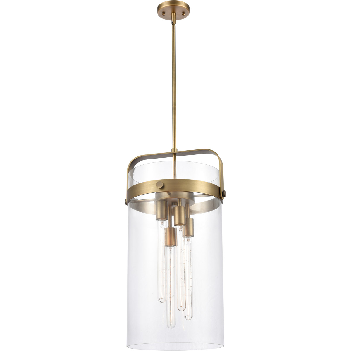 Innovations Lighting 413-4S-BB-12CL Restoration Pilaster 4 Light 13 inch Brushed Brass Mini Pendant Ceiling Light, Restoration