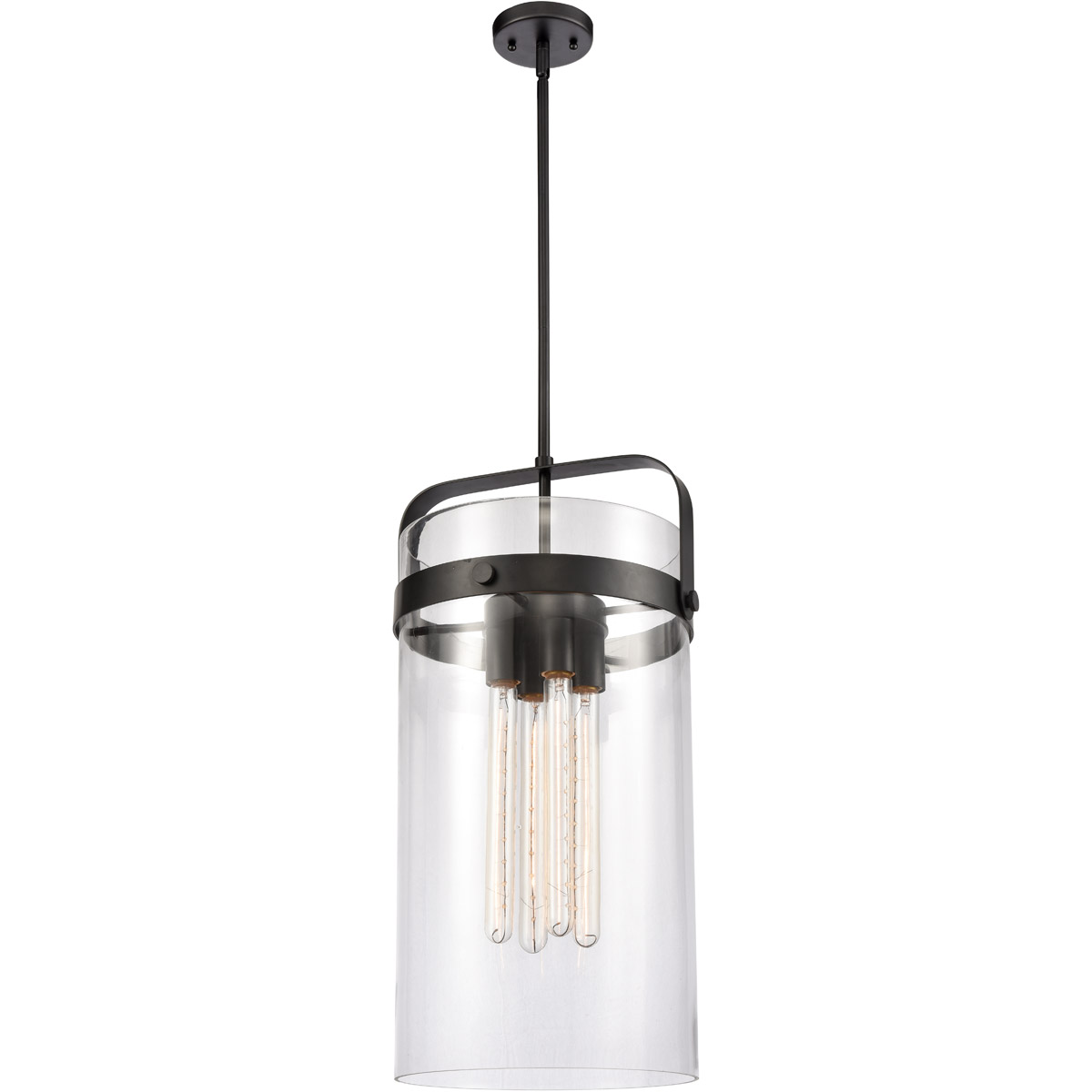 Innovations Lighting 413-4S-BK-12CL Restoration Pilaster 4 Light 13 inch Matte Black Mini Pendant Ceiling Light, Restoration