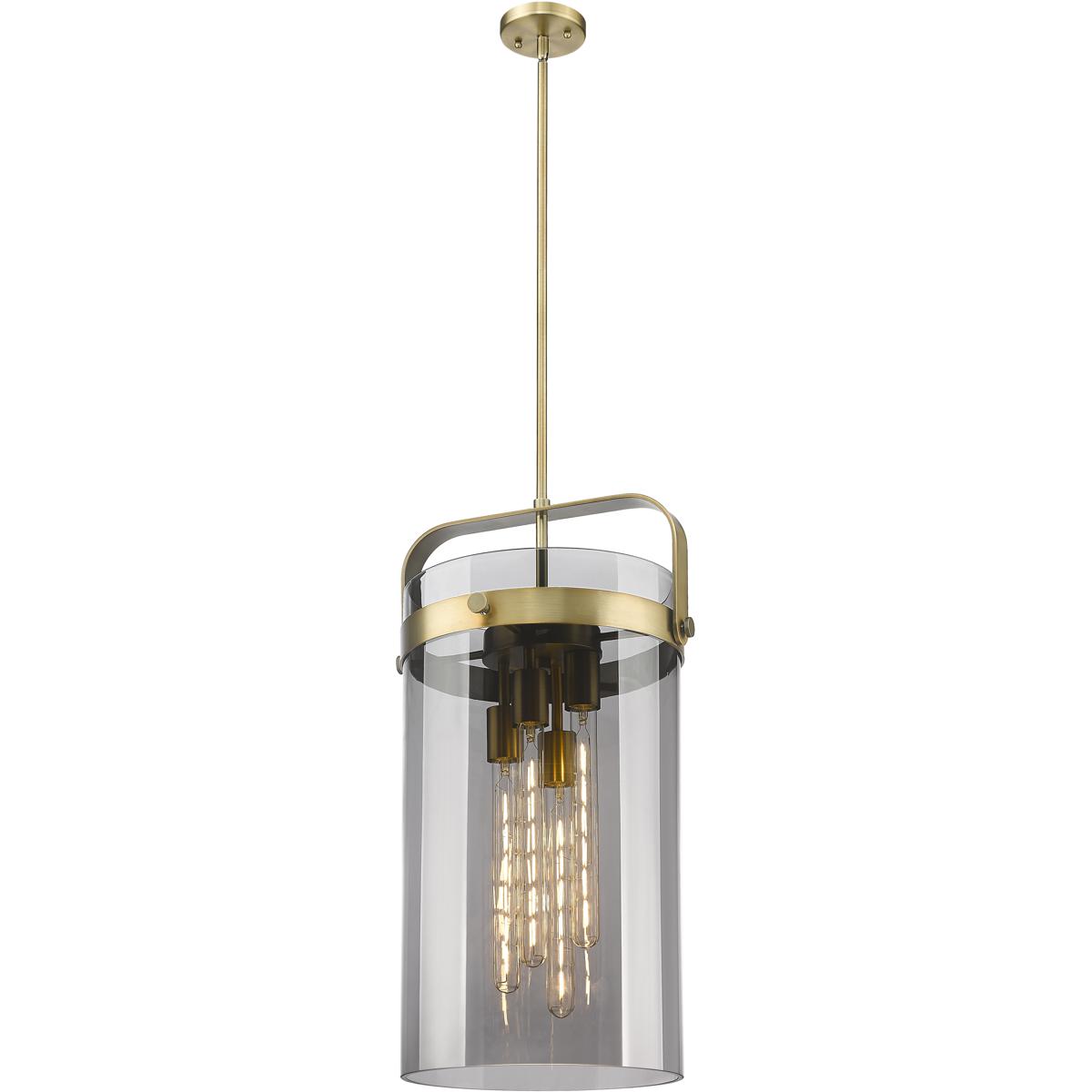 Innovations Lighting 413-4SL-BB-G413-4S-12SM Pilaster 4 Light 13.38 inch Brushed Brass Pendant Ceiling Light in Light Smoke Glass