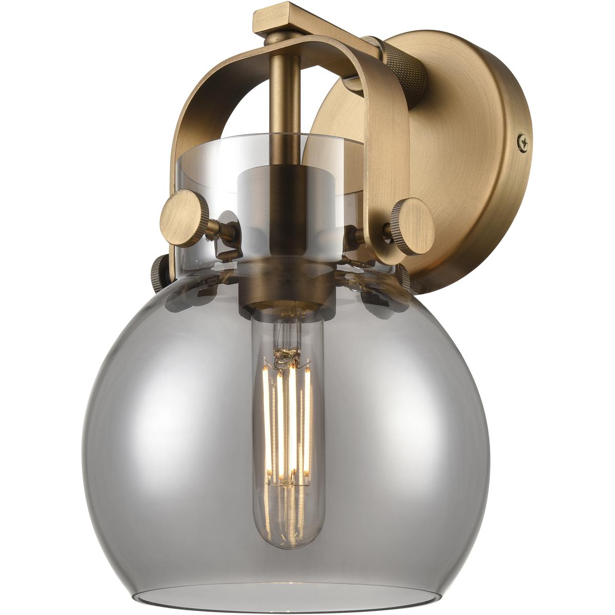 Innovations Lighting 423-1W-BB-G410-6SM Pilaster II Sphere Sconce Wall Light in Brushed Brass, Light Smoke Glass