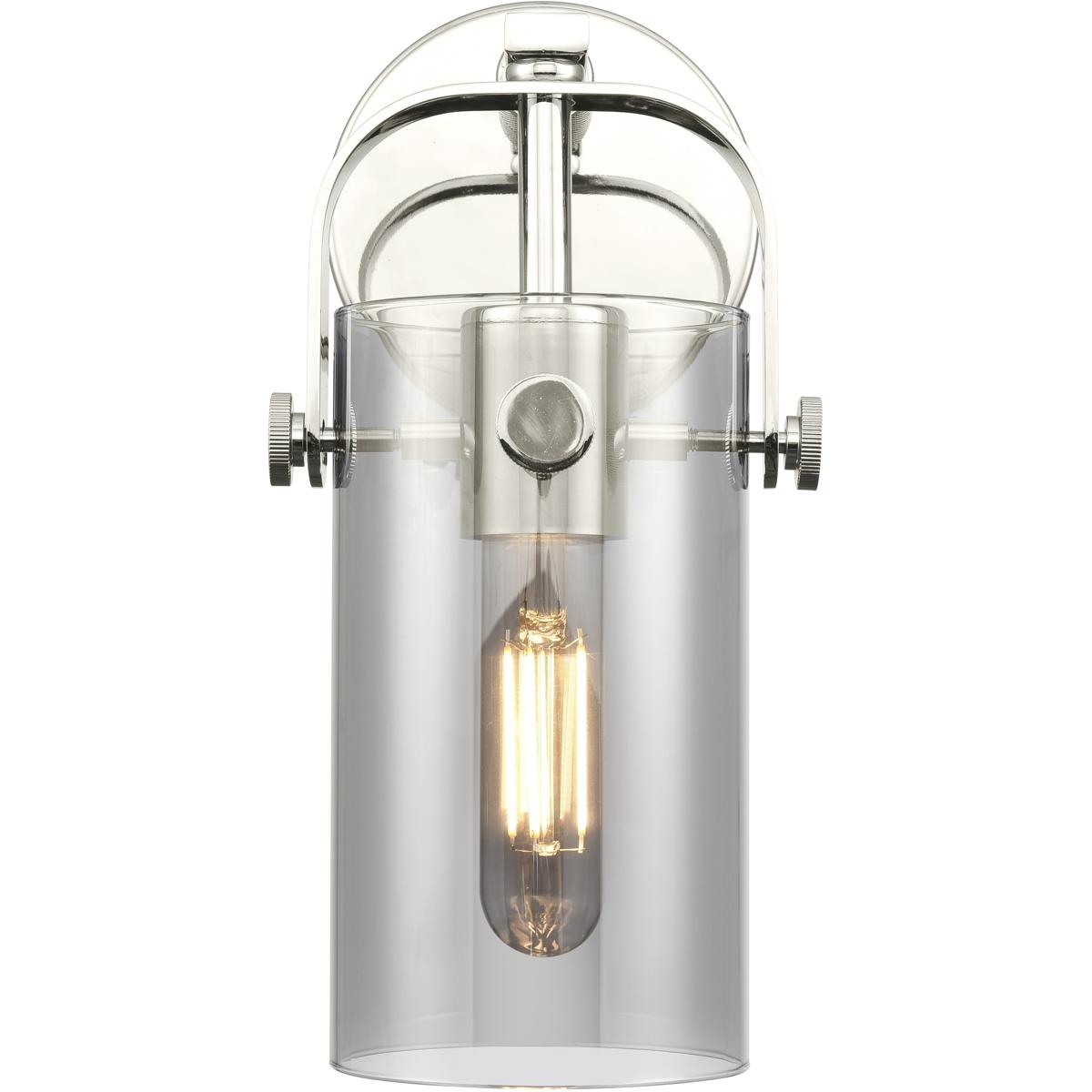 Innovations Lighting 423-1W-PN-G423-7SM Pilaster II Cylinder 1 Light 4.5 inch Polished Nickel Sconce Wall Light in Plated Smoke Glass