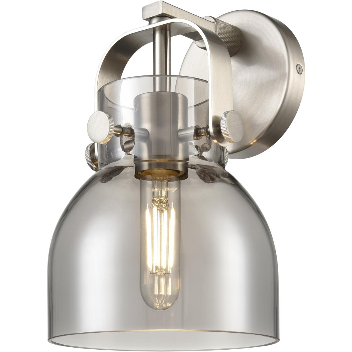Innovations Lighting 423-1W-SN-G412-6SM Pilaster II Bell Sconce Wall Light in Satin Nickel, Light Smoke Glass