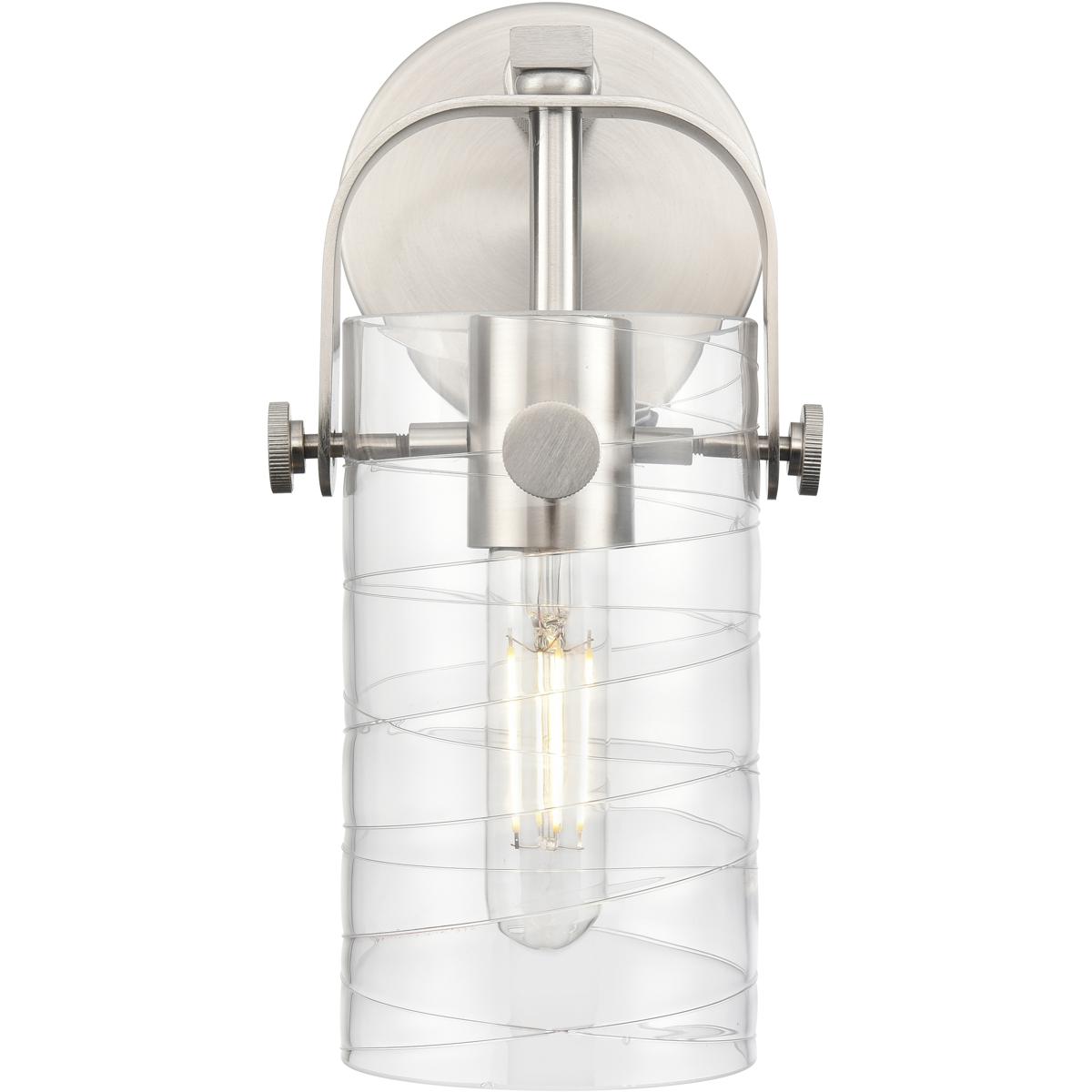 Innovations Lighting 423-1W-SN-G423-7DE Pilaster II Cylinder 1 Light 4.5 inch Satin Nickel Sconce Wall Light in Deco Swirl Glass