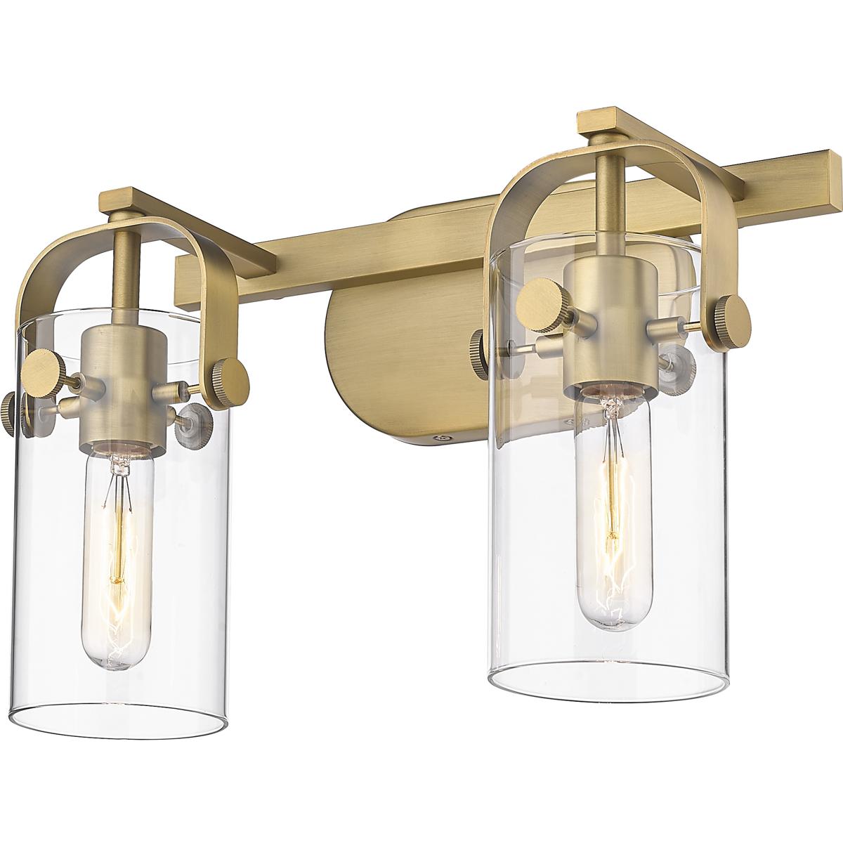 Innovations Lighting 423-2W-BB-G423-7CL Pilaster II Cylinder 2 Light 14.88 inch Brushed Brass Bath Vanity Light Wall Light in Clear Glass