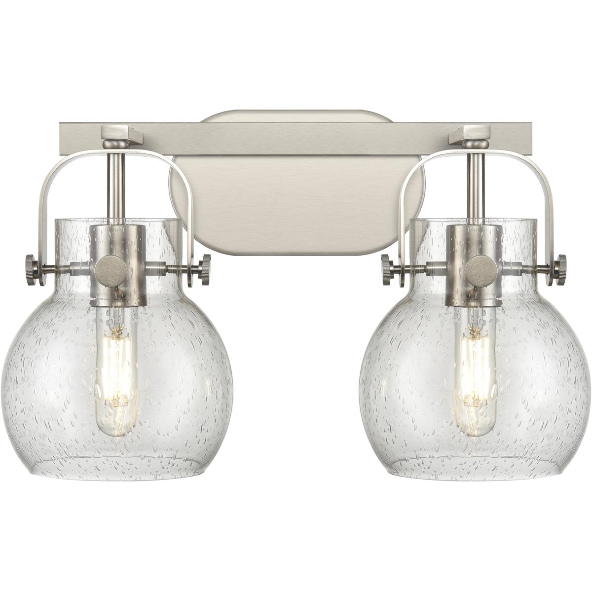 Innovations Lighting 423-2W-SN-G410-6SDY Pilaster II Sphere 2 Light 17 inch Satin Nickel Bath Vanity Light Wall Light in Seedy Glass
