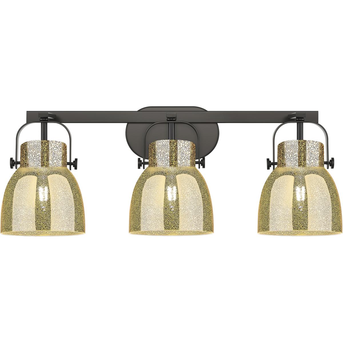 Innovations Lighting 423-3W-BK-G412-6ME Pilaster II Bell 3 Light 26.5 inch Matte Black Bath Vanity Light Wall Light in Mercury Glass