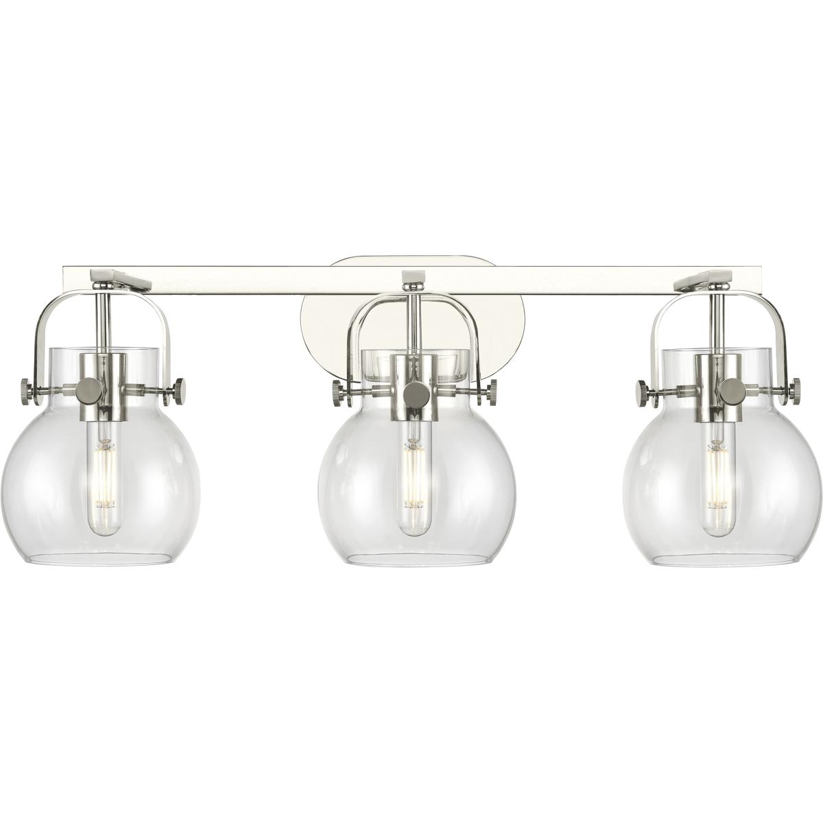 Innovations Lighting 423-3W-PN-G410-6CL Pilaster II Sphere 3 Light 26.5 inch Polished Nickel Bath Vanity Light Wall Light in Clear Glass
