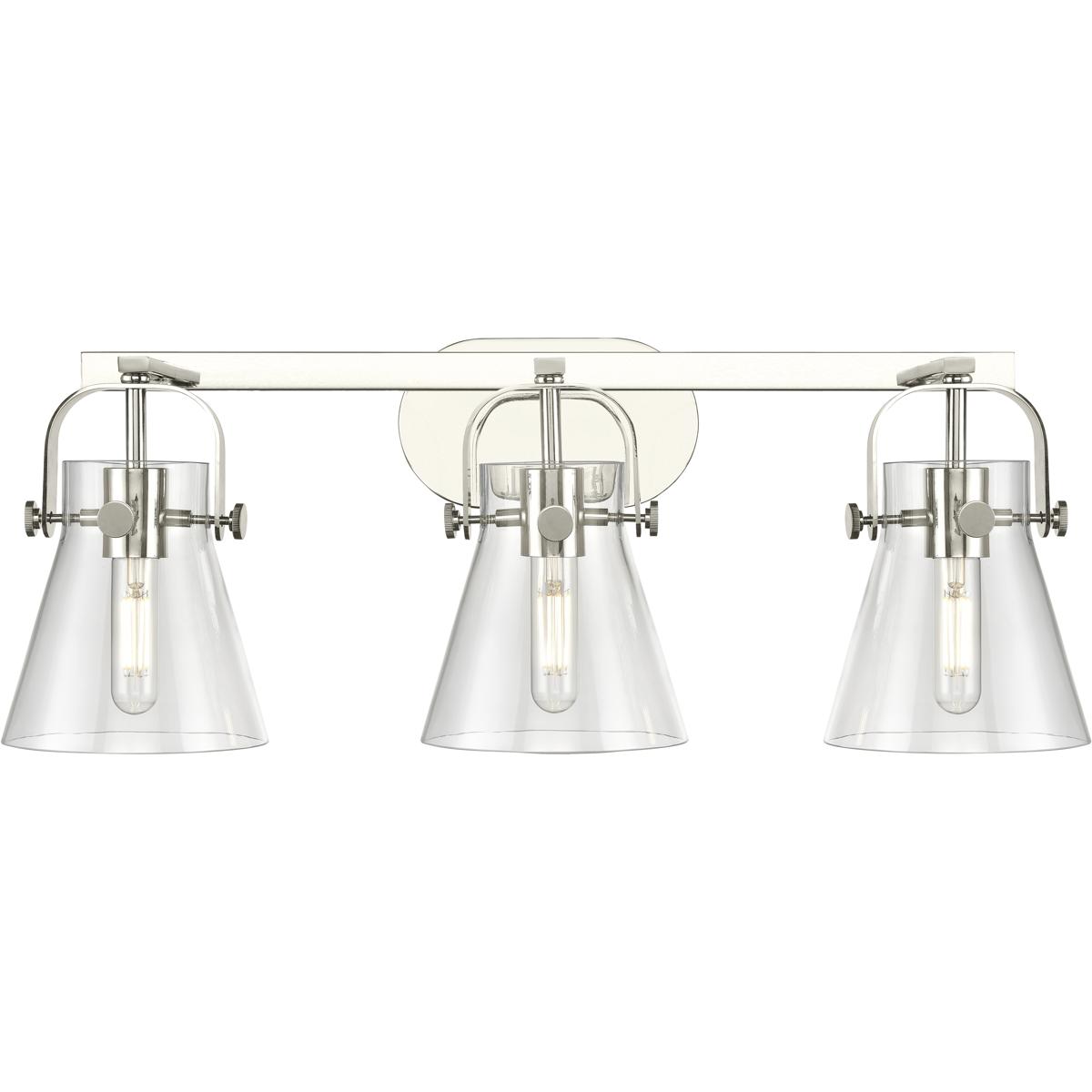 Innovations Lighting 423-3W-PN-G411-6CL Pilaster II Cone 3 Light 26.5 inch Polished Nickel Bath Vanity Light Wall Light in Clear Glass