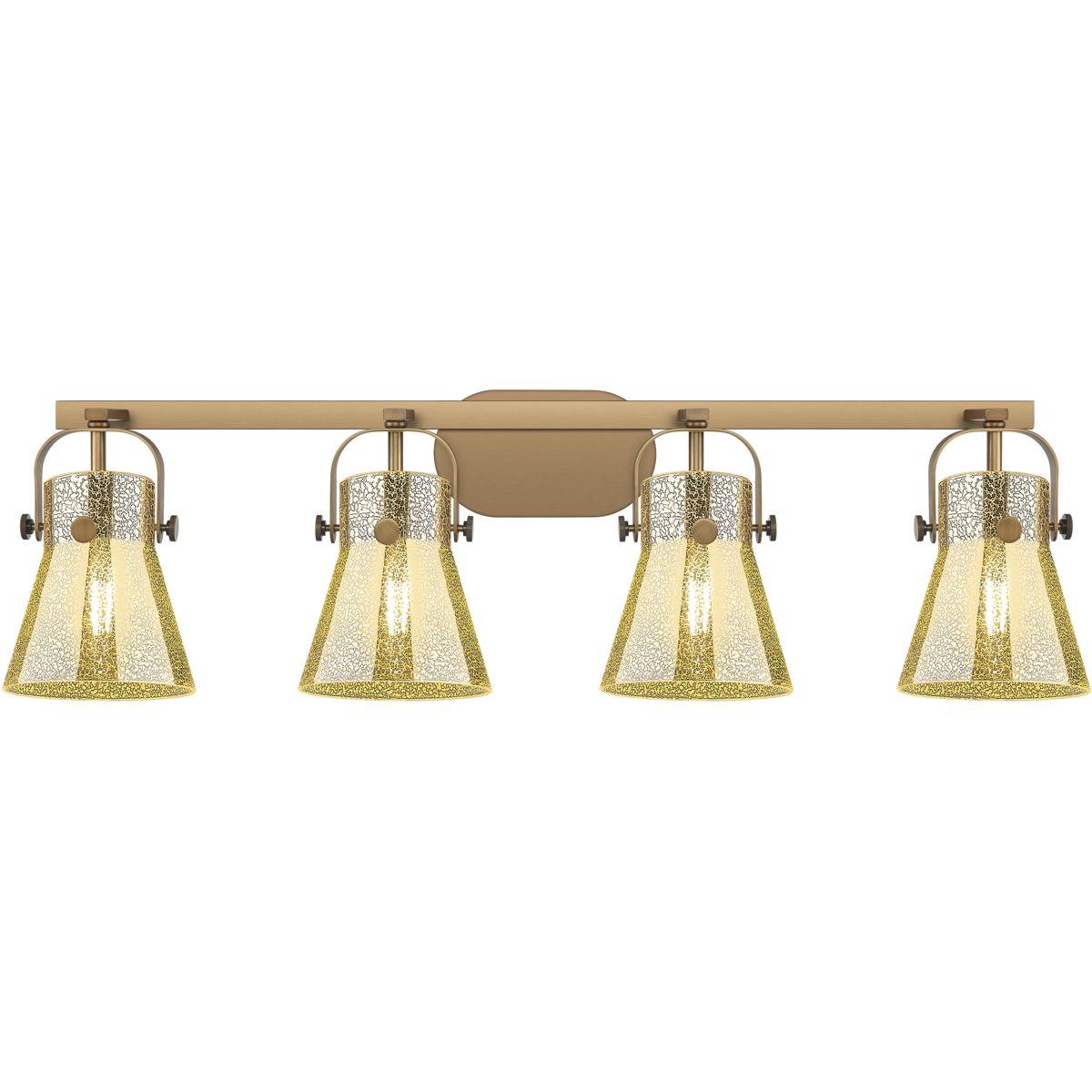 Innovations Lighting 423-4W-BB-G411-6ME Pilaster II Cone 4 Light 36.5 inch Brushed Brass Bath Vanity Light Wall Light in Mercury Glass