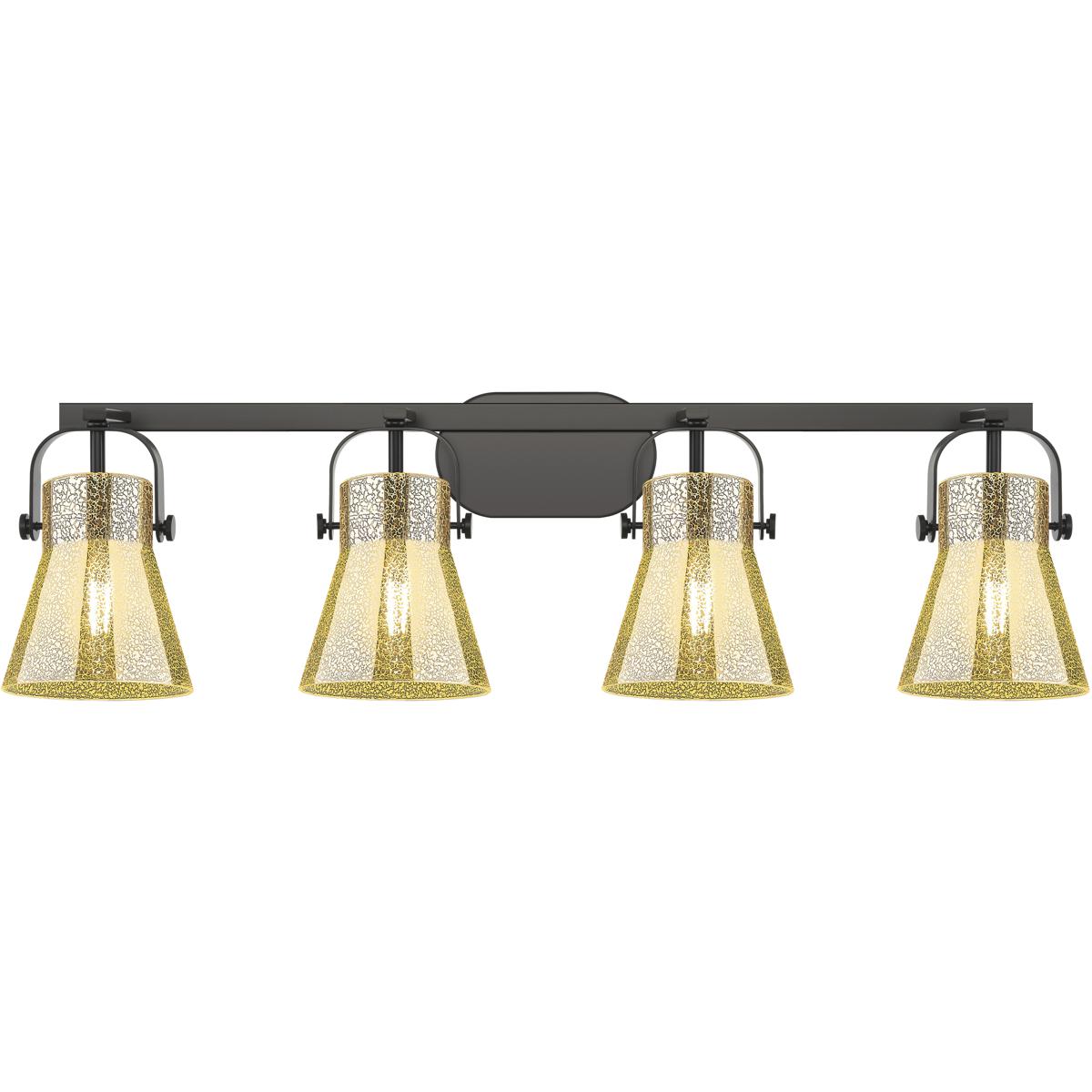 Innovations Lighting 423-4W-BK-G411-6ME Pilaster II Cone 4 Light 36.5 inch Matte Black Bath Vanity Light Wall Light in Mercury Glass
