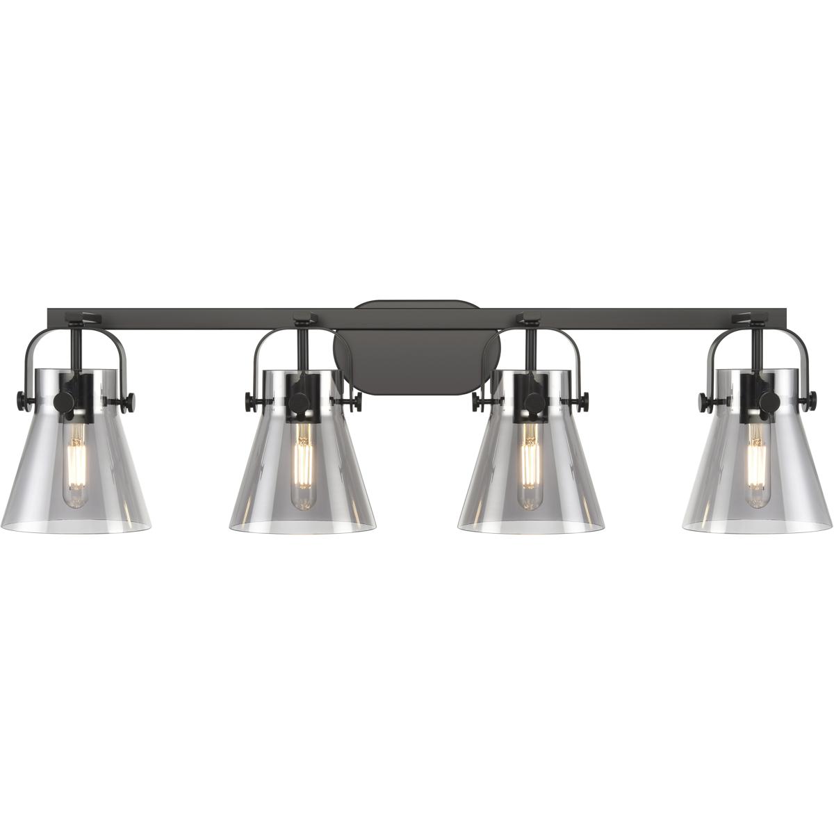 Innovations Lighting 423-4W-BK-G411-6SM Pilaster II Cone 4 Light 36.5 inch Matte Black Bath Vanity Light Wall Light in Light Smoke Glass