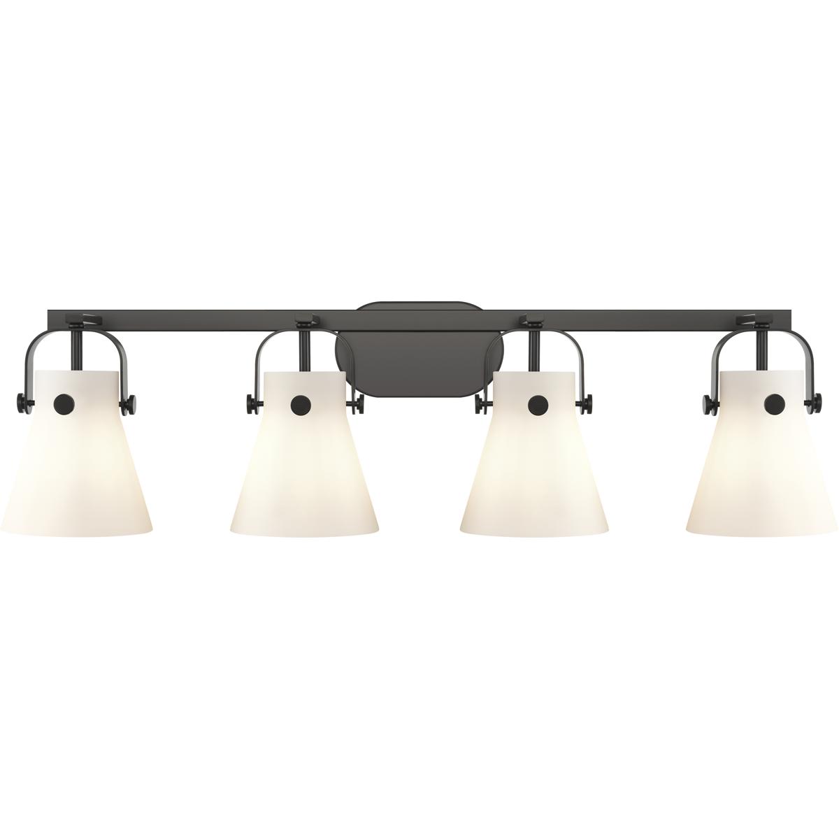 Innovations Lighting 423-4W-BK-G411-6WH Pilaster II Cone 4 Light 36.5 inch Matte Black Bath Vanity Light Wall Light in Matte White Glass