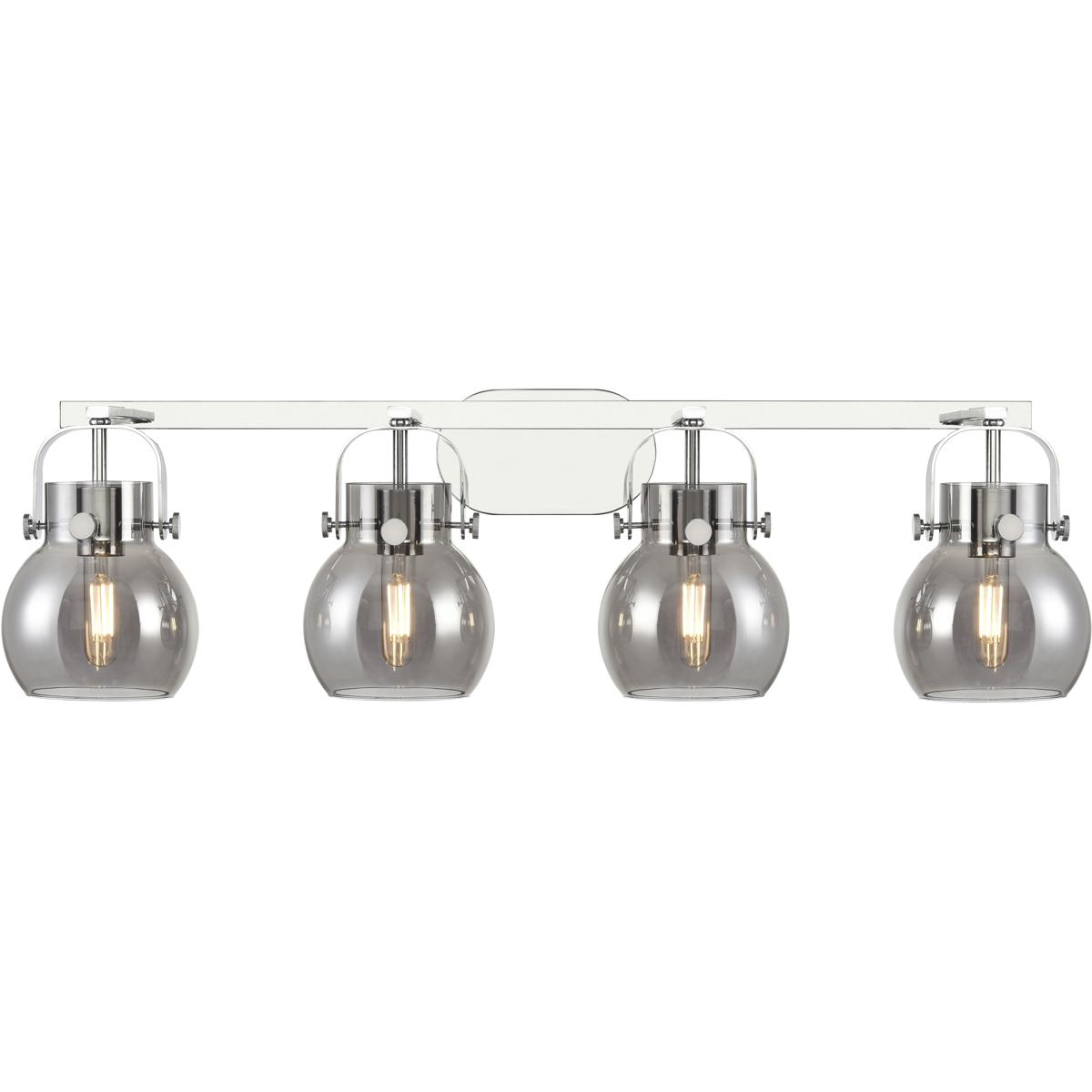 Innovations Lighting 423-4W-PC-G410-6SM Pilaster II Sphere 4 Light 36.5 inch Polished Chrome Bath Vanity Light Wall Light in Light Smoke Glass