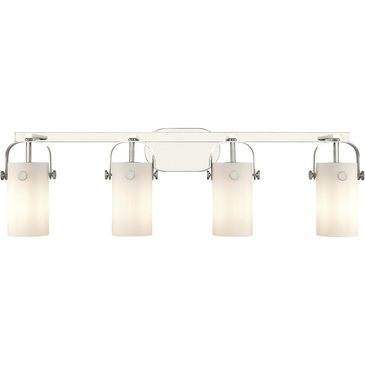 Innovations Lighting 423-4W-PN-G423-7WH Pilaster II Cylinder 4 Light 34.88 inch Polished Nickel Bath Vanity Light Wall Light in Matte White Glass