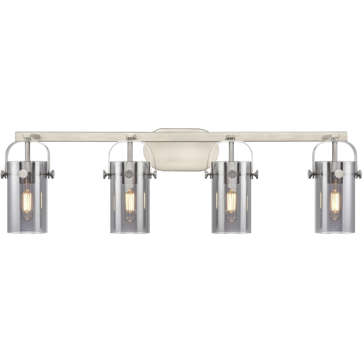 Innovations Lighting 423-4W-SN-G423-7SM Pilaster II Cylinder 4 Light 34.88 inch Satin Nickel Bath Vanity Light Wall Light in Plated Smoke Glass