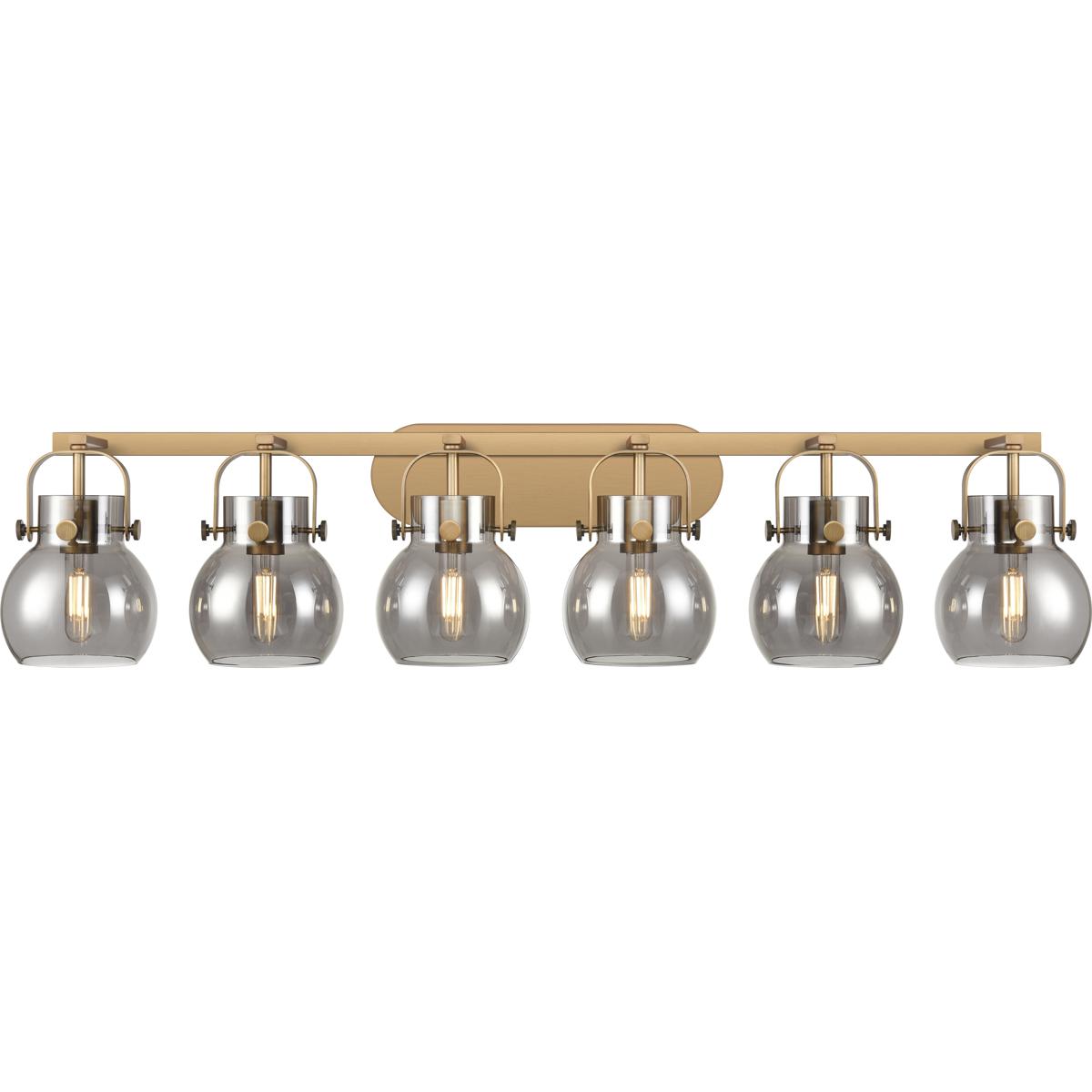 Innovations Lighting 423-6W-BB-G410-6SM Pilaster II Sphere 6 Light 45.5 inch Brushed Brass Bath Vanity Light Wall Light in Light Smoke Glass