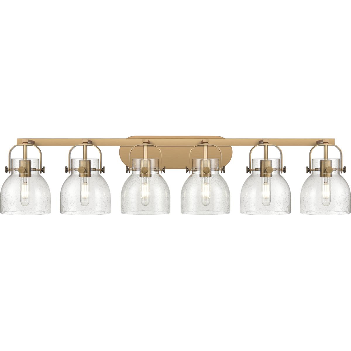 Innovations Lighting 423-6W-BB-G412-6SDY Pilaster II Bell 6 Light 45.5 inch Brushed Brass Bath Vanity Light Wall Light in Seedy Glass