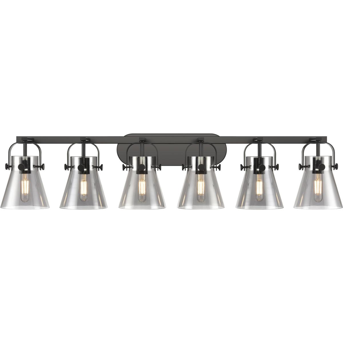 Innovations Lighting 423-6W-BK-G411-6SM Pilaster II Cone 6 Light 45.5 inch Matte Black Bath Vanity Light Wall Light in Light Smoke Glass