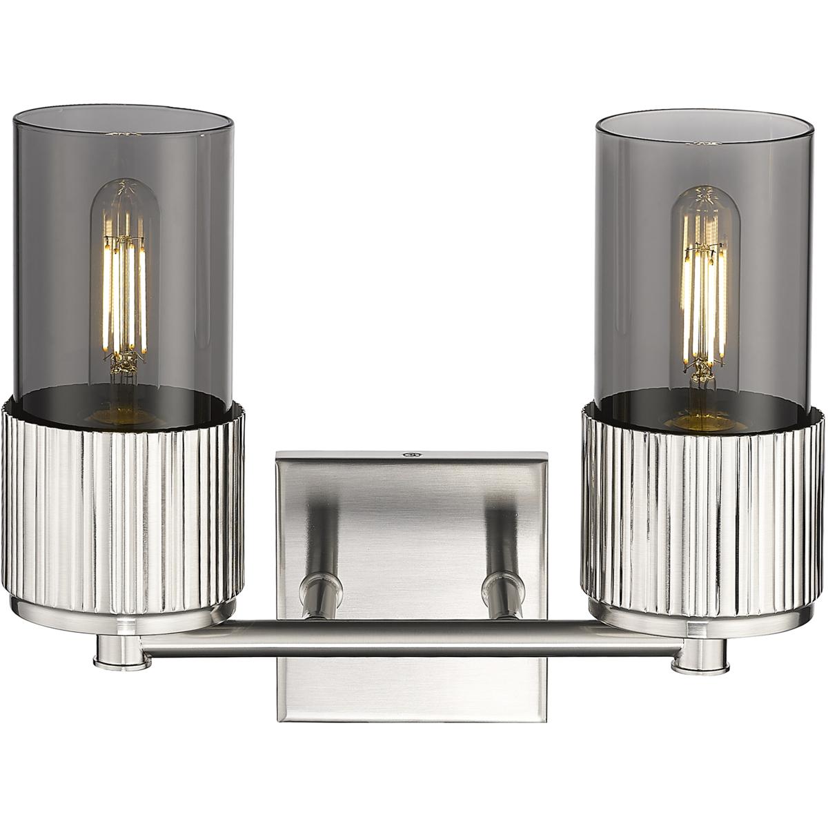 Innovations Lighting 428-2W-SN-G428-7SM Bolivar 2 Light 13.5 inch Satin Nickel Bath Vanity Light Wall Light in Plated Smoke Glass