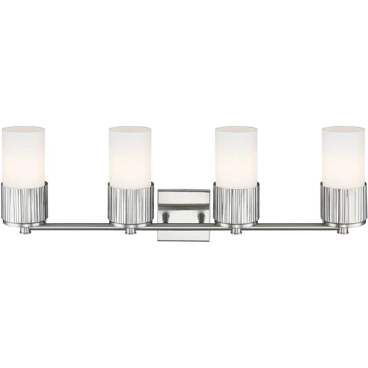 Innovations Lighting 428-4W-SN-G428-7WH Bolivar 4 Light 31 inch Satin Nickel Bath Vanity Light Wall Light in Matte White Glass