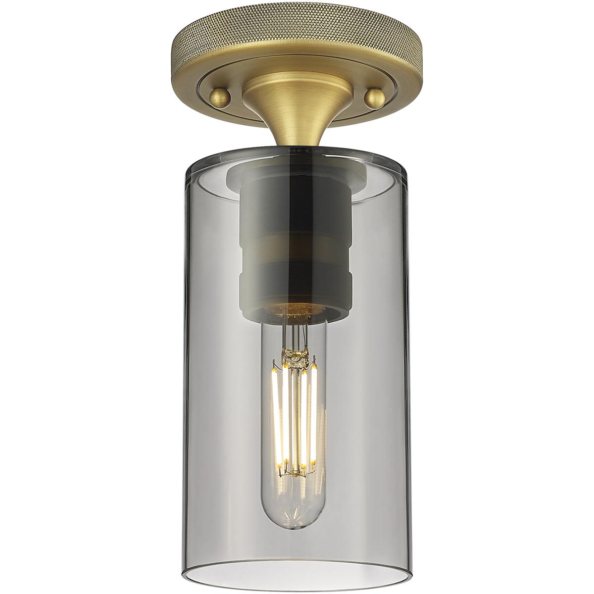 Innovations Lighting 434-1F-BB-G434-7SM Downtown Urban Crown Point 1 Light 3.88 inch Brushed Brass Flush Mount Ceiling Light in Light Smoke Glass