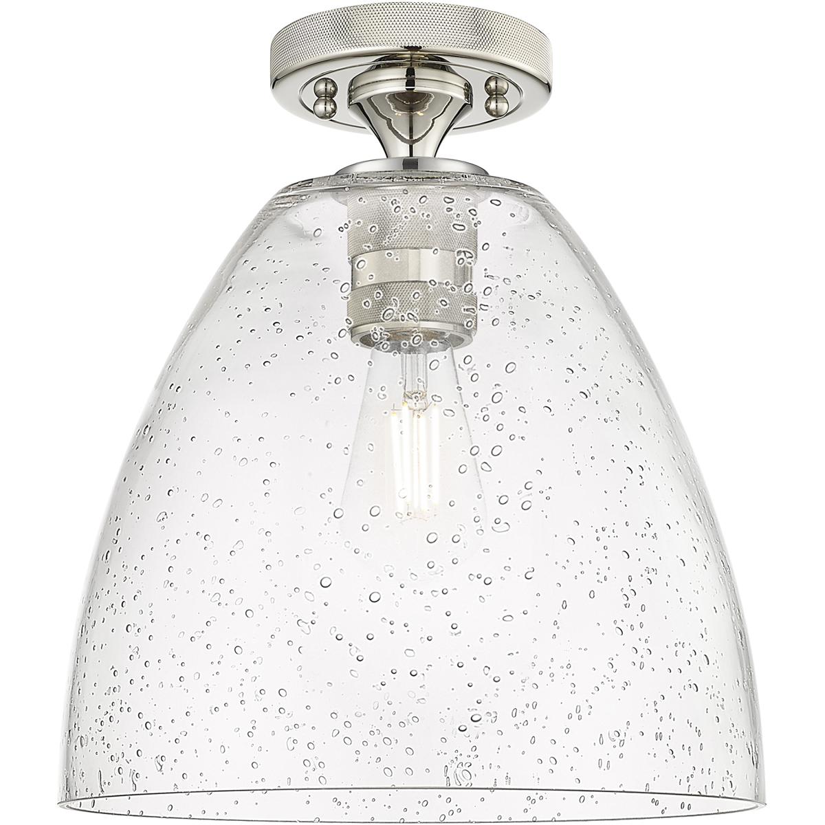 Innovations Lighting 434-1F-PN-GBD-94 Crown Point 1 Light 9 inch Polished Nickel Flush Mount Ceiling Light in Seedy Glass
