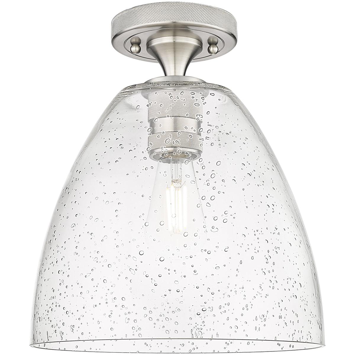 Innovations Lighting 434-1F-SN-GBD-94 Crown Point 1 Light 9 inch Satin Nickel Flush Mount Ceiling Light in Seedy Glass