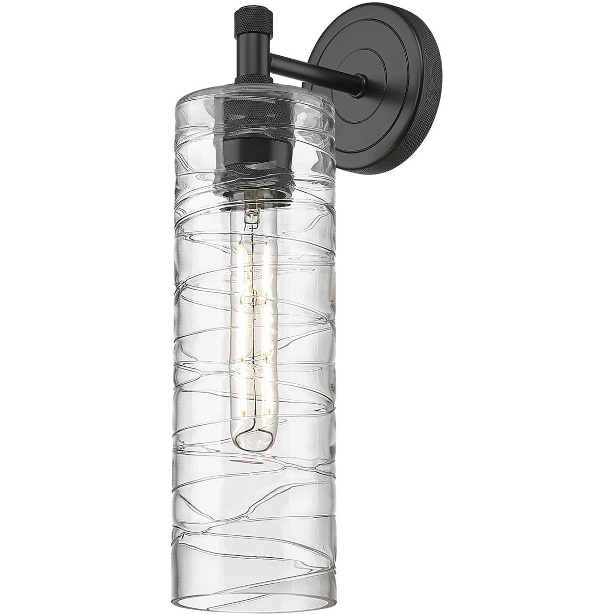 Innovations Lighting 434-1W-BK-G434-12DE Crown Point Sconce Wall Light in Matte Black, Deco Swirl Glass