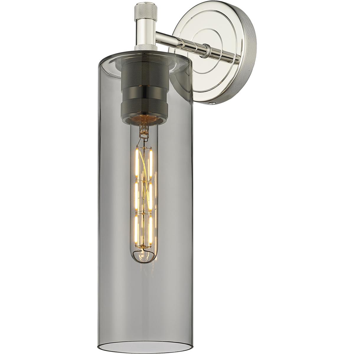 Innovations Lighting 434-1W-PN-G434-12SM Crown Point Sconce Wall Light in Polished Nickel, Light Smoke Glass