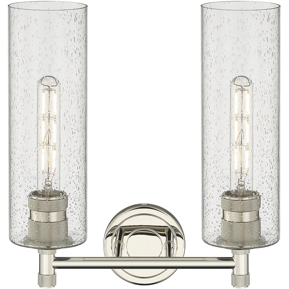 Innovations Lighting 434-2W-PN-G434-12SDY Crown Point 2 Light 13.88 inch Polished Nickel Bath Vanity Light Wall Light in Seedy Glass