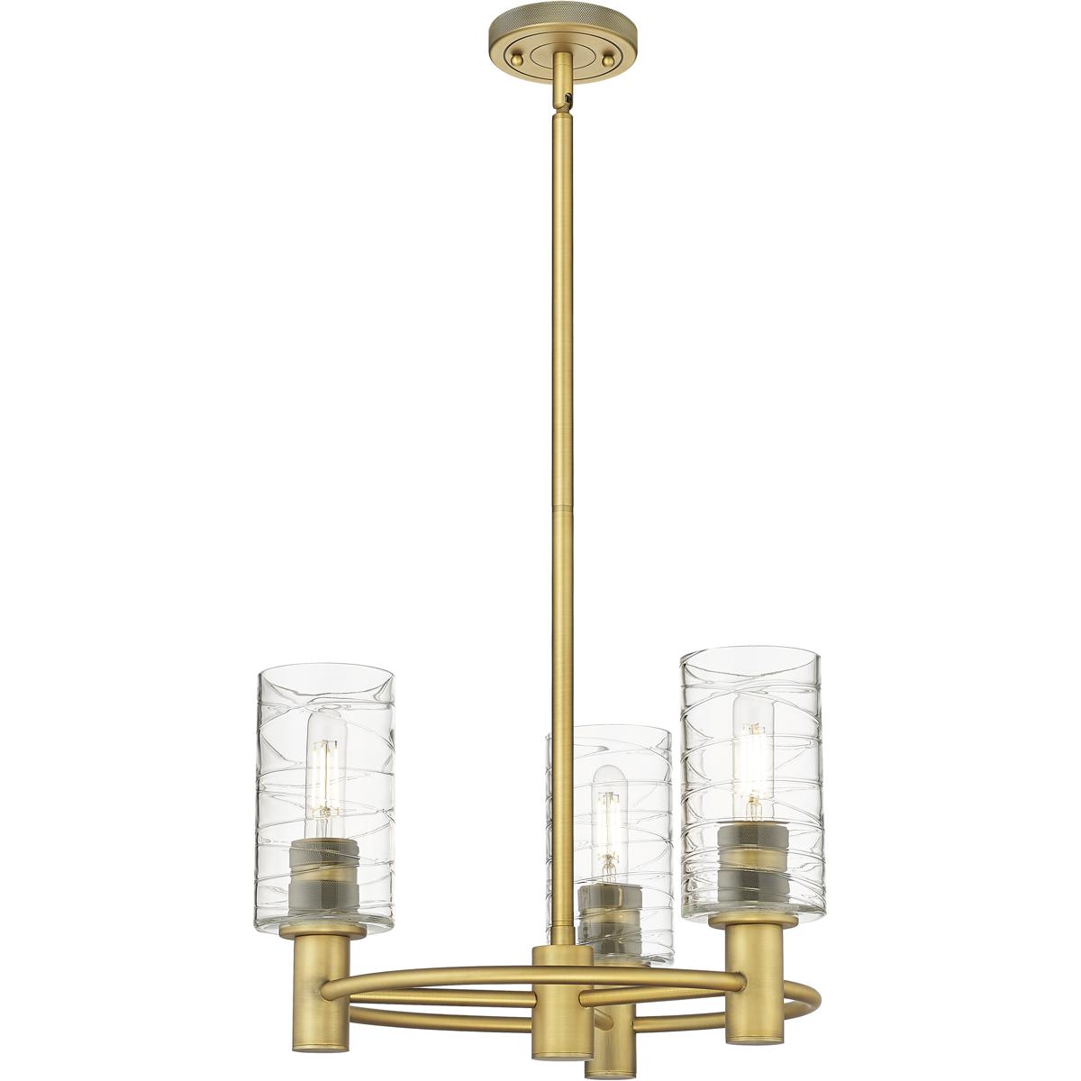 Innovations Lighting 434-3CR-BB-G434-7DE Crown Point 3 Light 18 inch Brushed Brass Pendant Ceiling Light in Deco Swirl Glass