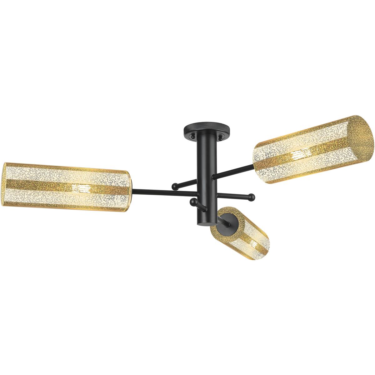 Innovations Lighting 434-3F-BK-G434-12ME Crown Point 3 Light 39.25 inch Matte Black Flush Mount Ceiling Light in Mercury Glass