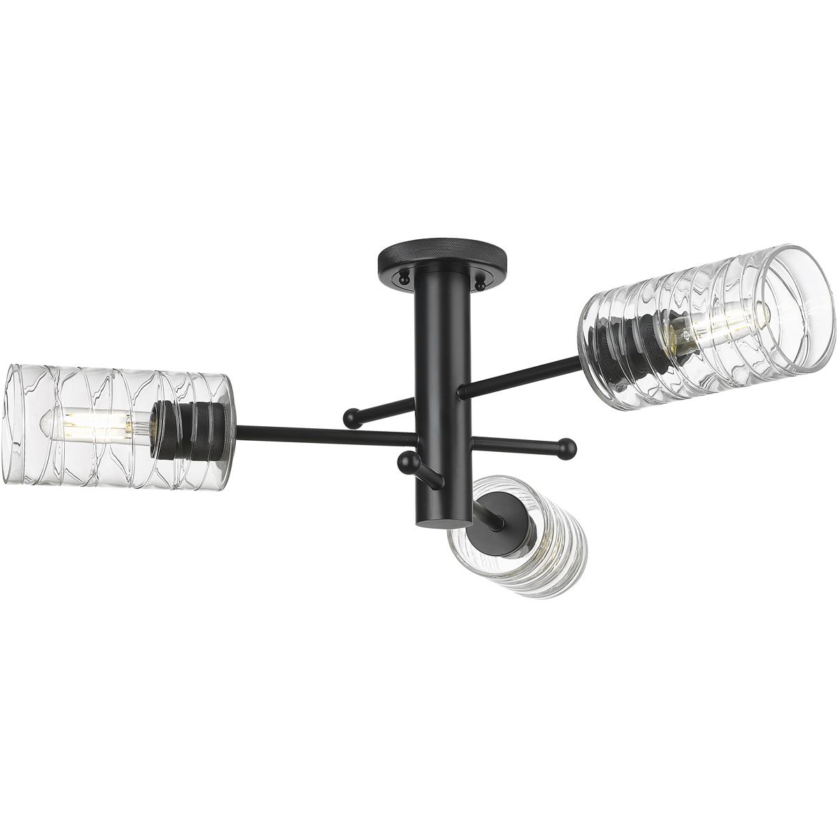 Innovations Lighting 434-3F-BK-G434-7DE Crown Point 3 Light 29.38 inch Matte Black Flush Mount Ceiling Light in Deco Swirl Glass