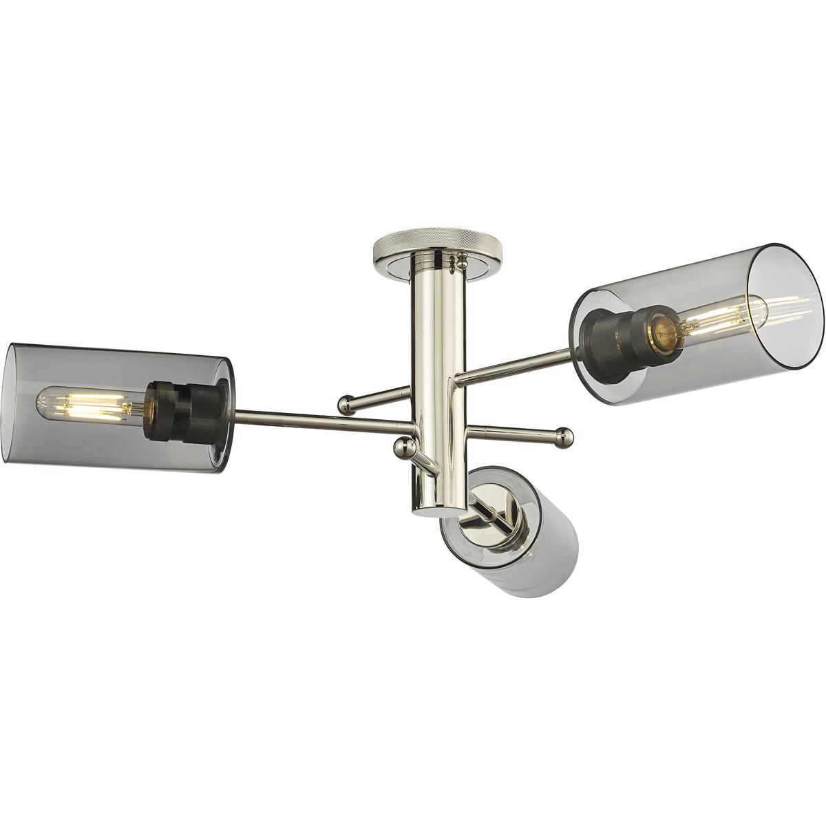 Innovations Lighting 434-3F-PN-G434-7SM Crown Point 3 Light 29.38 inch Polished Nickel Flush Mount Ceiling Light in Light Smoke Glass