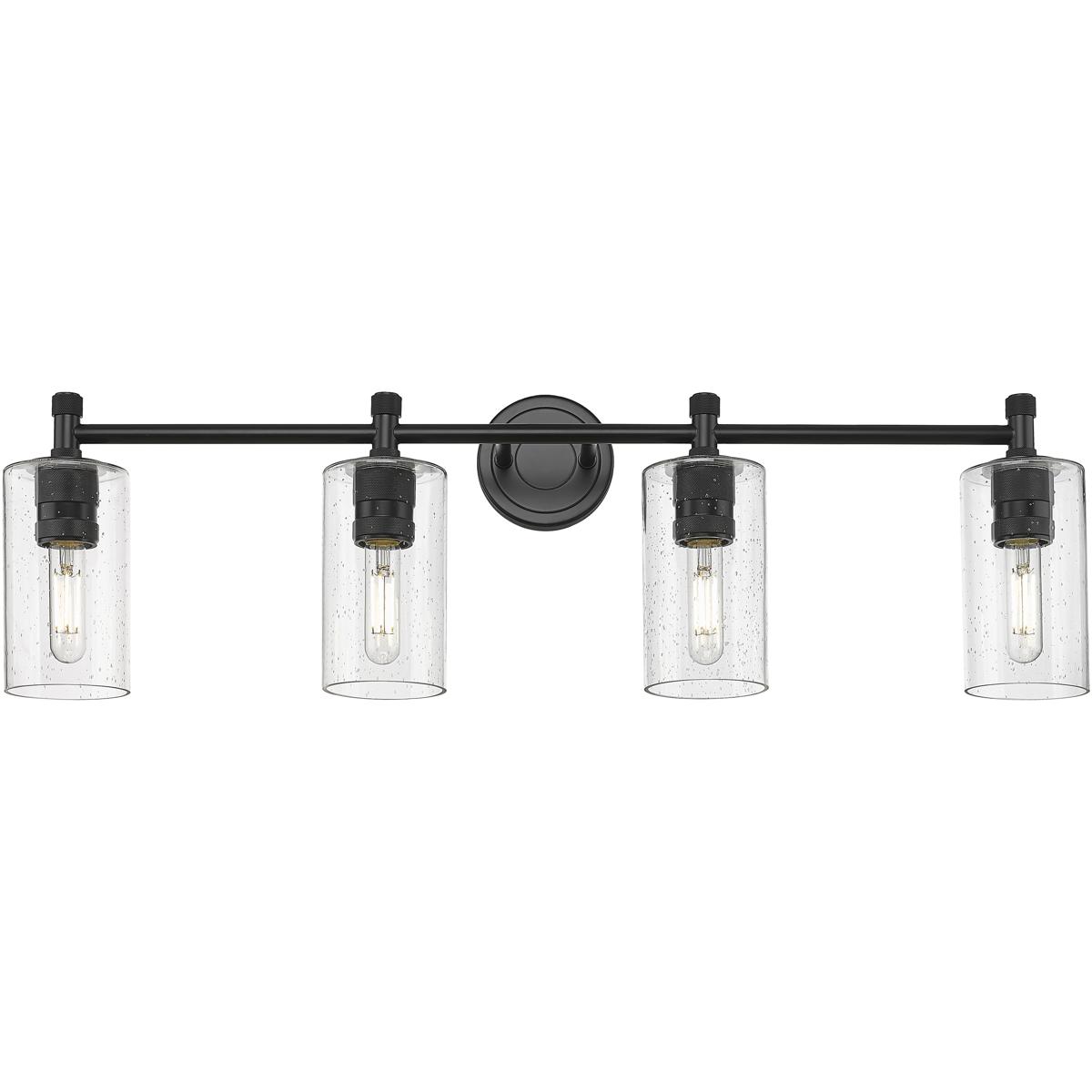 Innovations Lighting 434-4W-BK-G434-7SDY Crown Point 4 Light 33.88 inch Matte Black Bath Vanity Light Wall Light in Seedy Glass