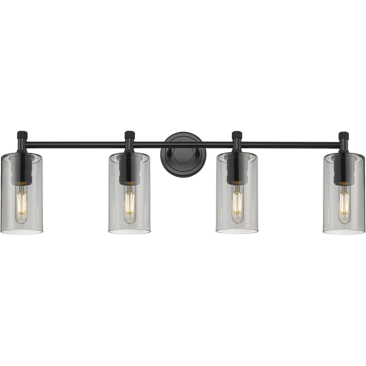 Innovations Lighting 434-4W-BK-G434-7SM Crown Point 4 Light 33.88 inch Matte Black Bath Vanity Light Wall Light in Light Smoke Glass