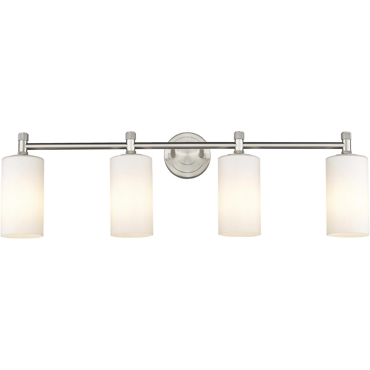 Innovations Lighting 434-4W-SN-G434-7WH Crown Point 4 Light 33.88 inch Satin Nickel Bath Vanity Light Wall Light in Matte White Glass