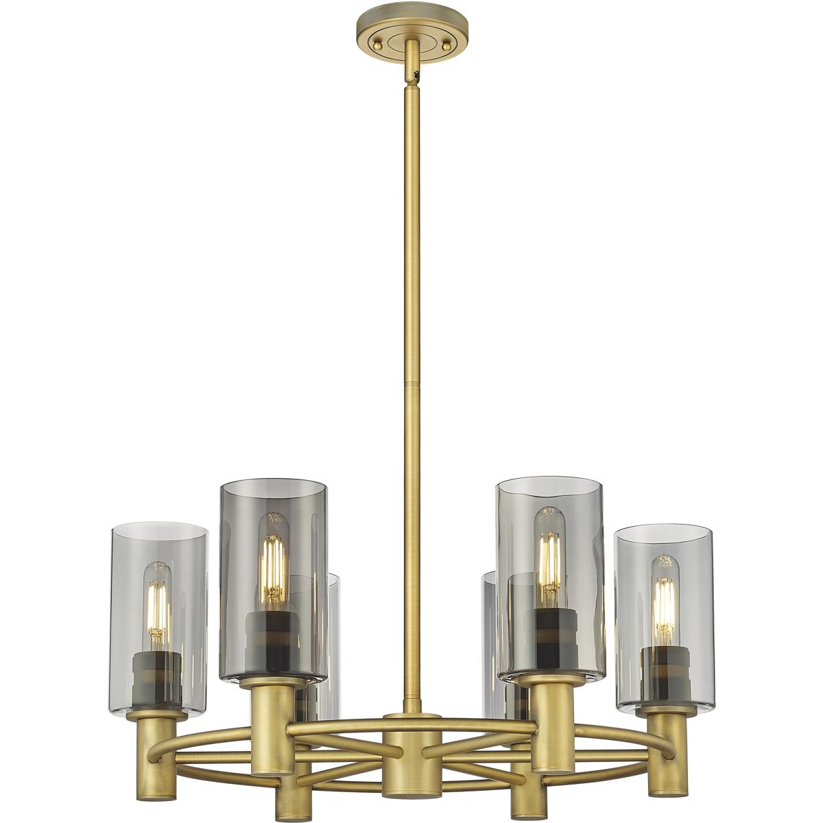 Innovations Lighting 434-6CR-BB-G434-7SM Crown Point 6 Light 24 inch Brushed Brass Chandelier Ceiling Light in Light Smoke Glass