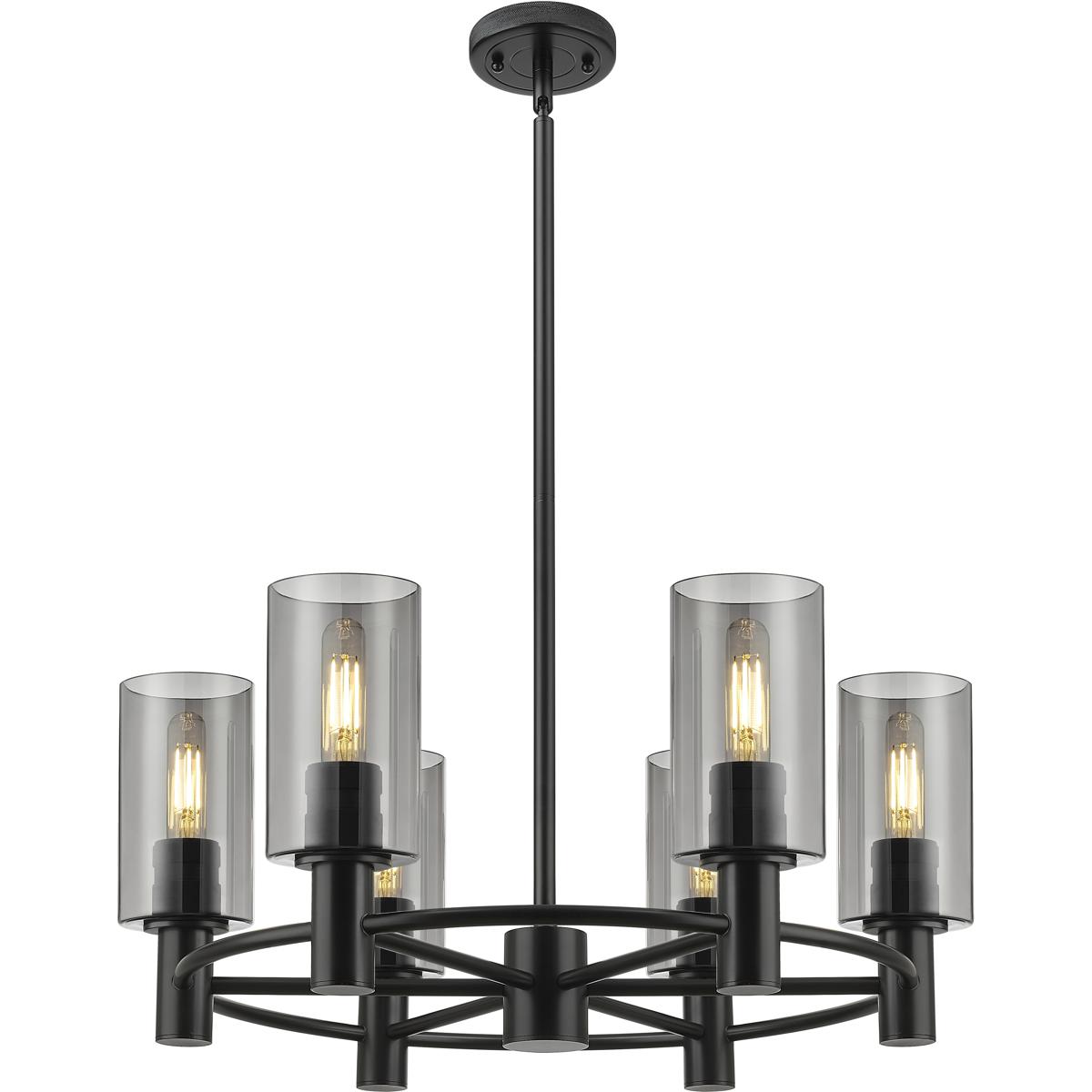Innovations Lighting 434-6CR-BK-G434-7SM Crown Point 6 Light 24 inch Matte Black Chandelier Ceiling Light in Light Smoke Glass