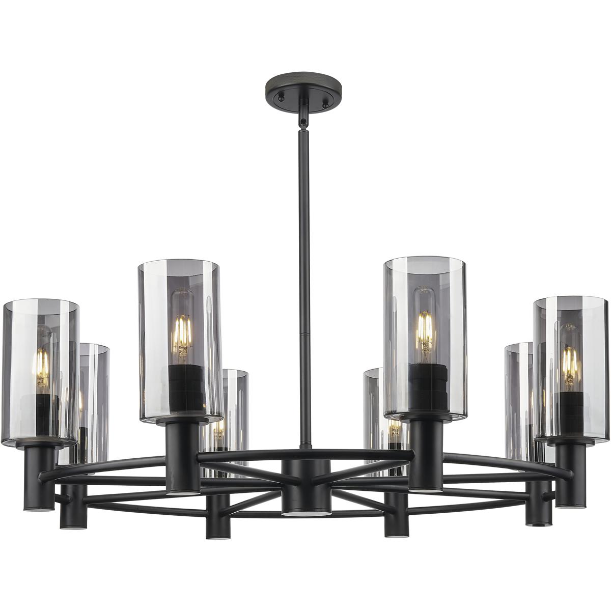Innovations Lighting 434-8CR-BK-G434-7SM Crown Point 8 Light 32 inch Matte Black Chandelier Ceiling Light in Light Smoke Glass