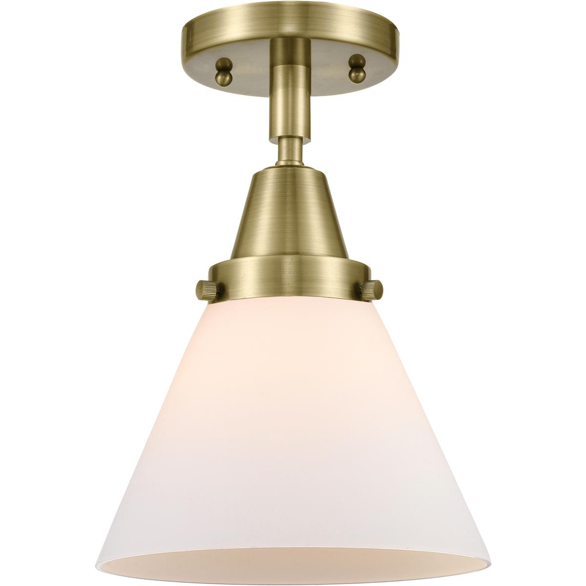Innovations Lighting 447-1C-AB-G41-LED Franklin Restoration Large Cone LED 7.75 inch Antique Brass Flush Mount Ceiling Light in Matte White Glass