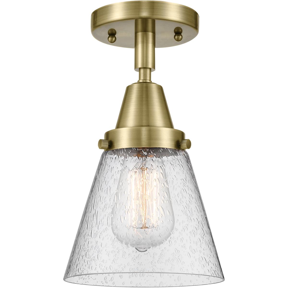 Innovations Lighting 447-1C-AB-G64 Franklin Restoration Small Cone 1 Light 6 inch Antique Brass Flush Mount Ceiling Light in Seedy Glass