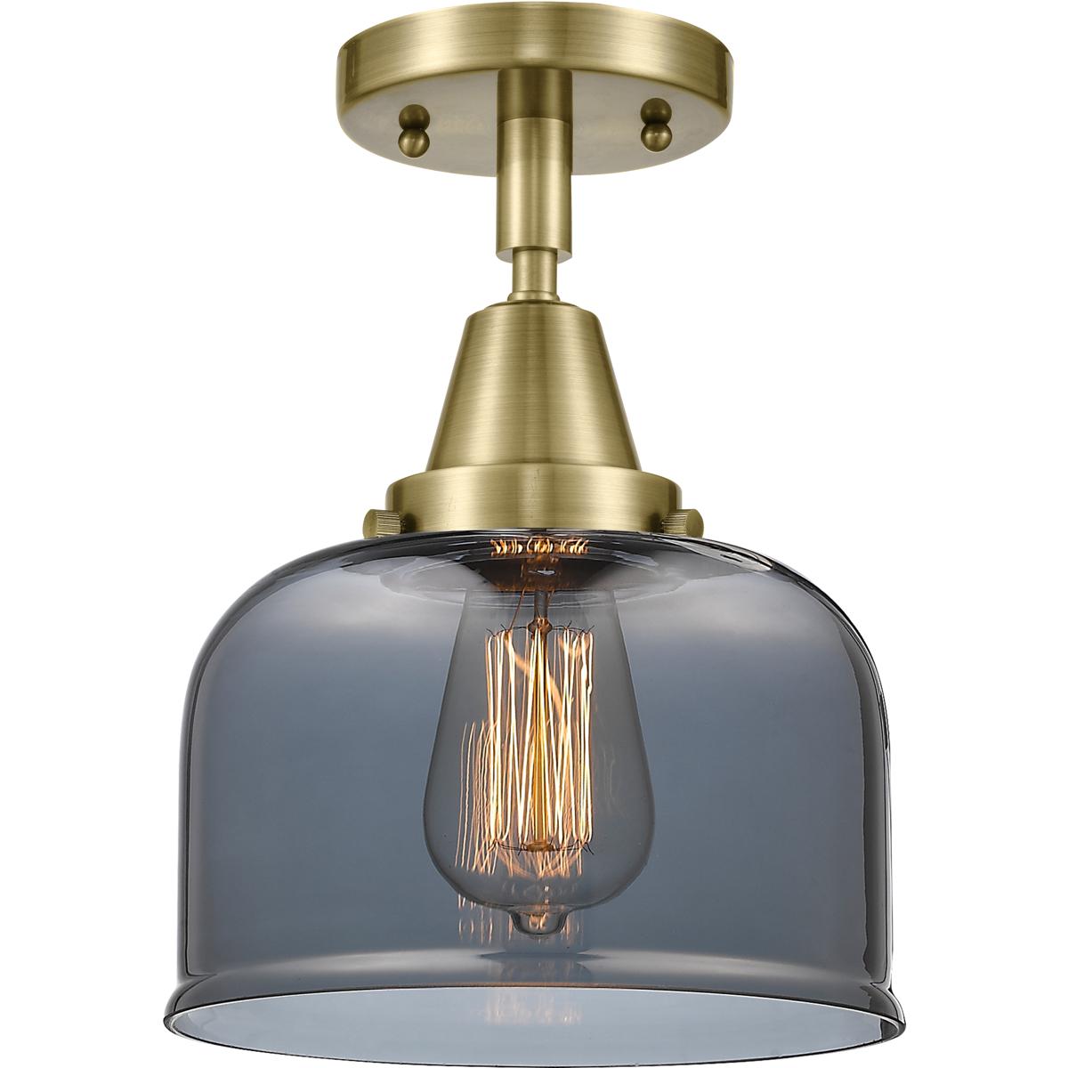 Innovations Lighting 447-1C-AB-G73-L Franklin Restoration X-Large Bell 1 Light 12 inch Antique Brass Flush Mount Ceiling Light in Plated Smoke Glass