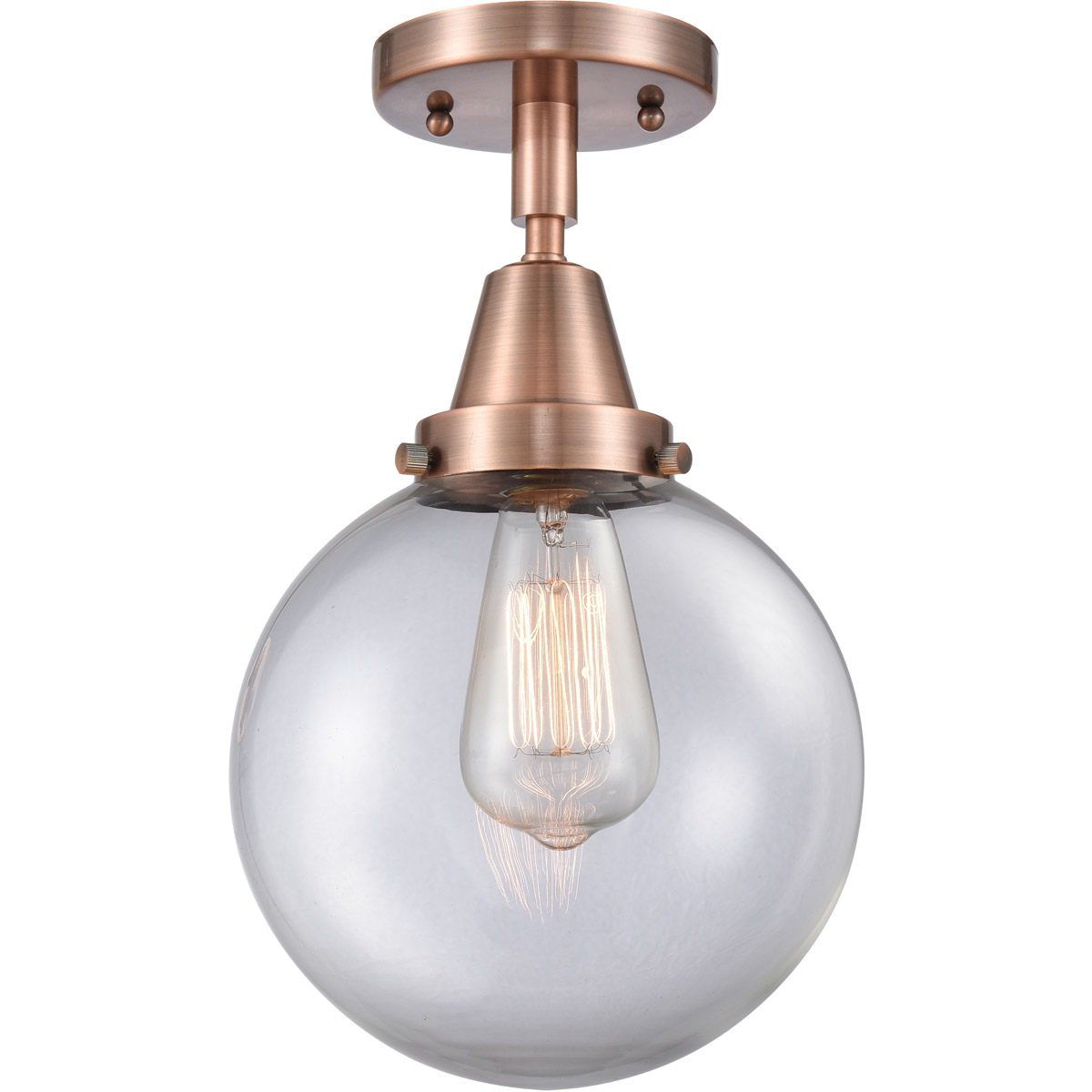Innovations Lighting 447-1C-AC-G202-8-LED Beacon LED 8 inch Antique Copper Flush Mount Ceiling Light in Clear Glass