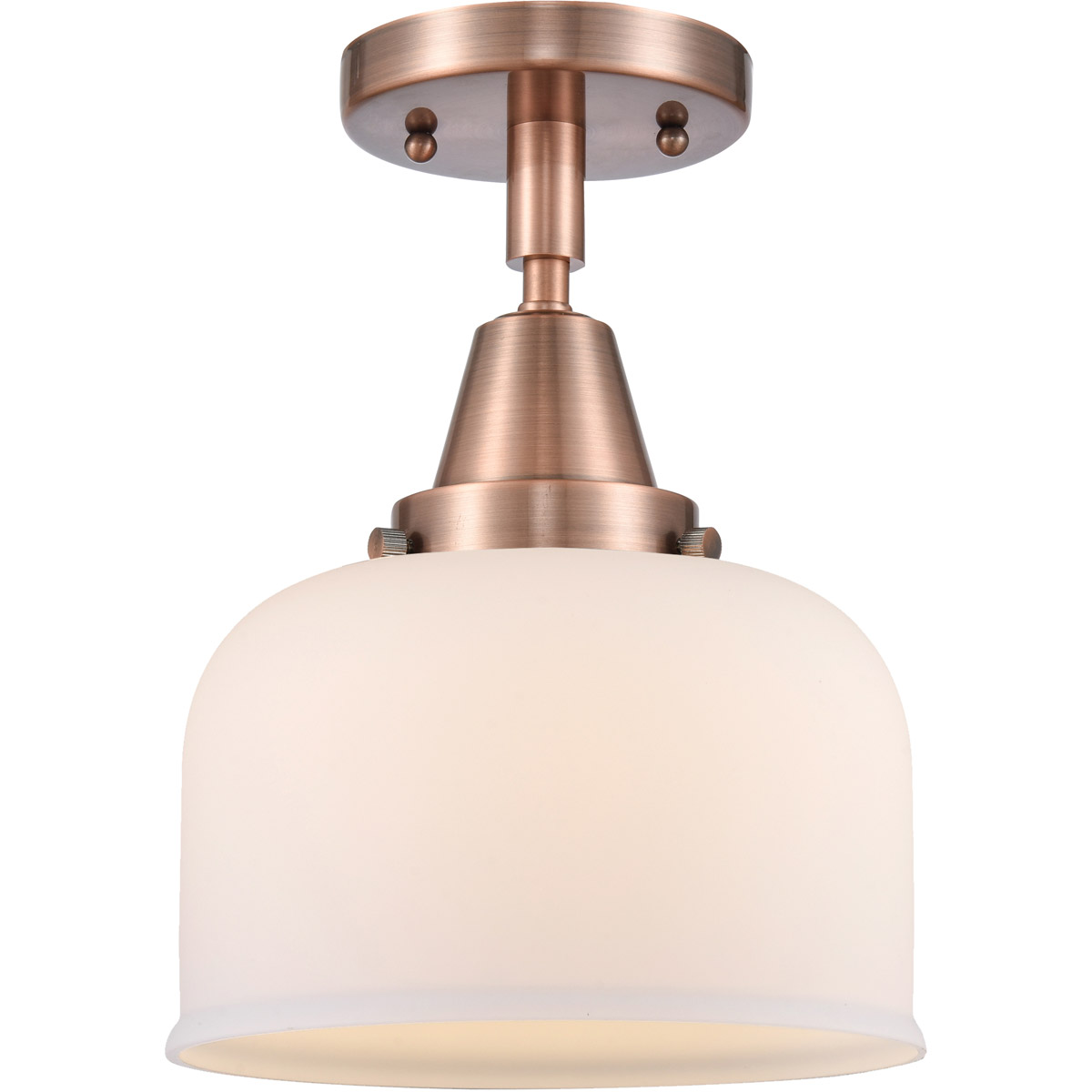 Innovations Lighting 447-1C-AC-G71 Franklin Restoration Large Bell 1 Light 8 inch Antique Copper Flush Mount Ceiling Light in Matte White Glass