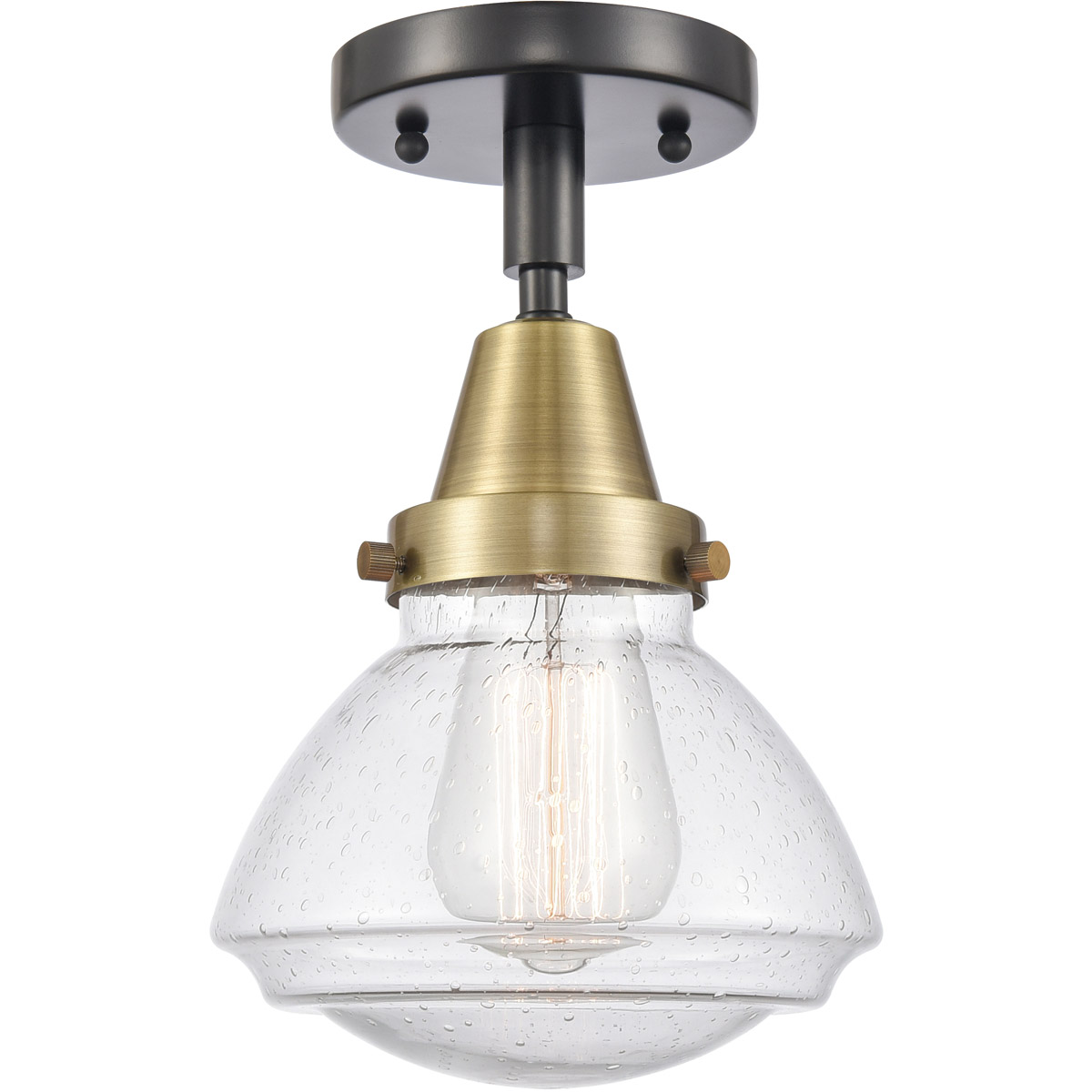 Innovations Lighting 447-1C-BAB-G324 Franklin Restoration Olean 1 Light 6.75 inch Black Antique Brass Flush Mount Ceiling Light in Seedy Glass