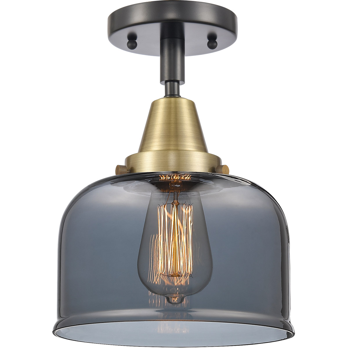 Innovations Lighting 447-1C-BAB-G73-LED Franklin Restoration Large Bell LED 8 inch Black Antique Brass Flush Mount Ceiling Light in Plated Smoke Glass