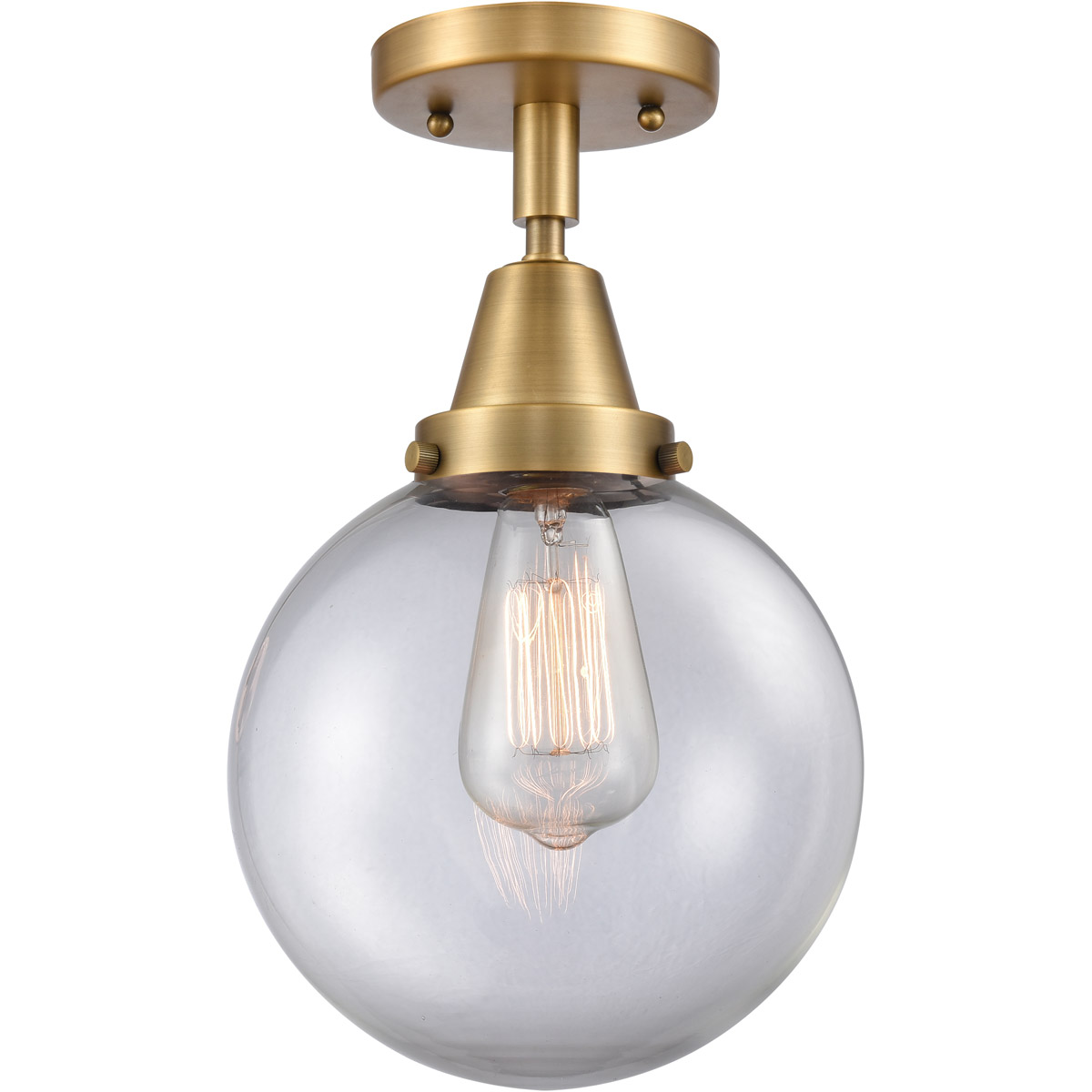 Innovations Lighting 447-1C-BB-G202-8 Beacon 1 Light 8 inch Brushed Brass Flush Mount Ceiling Light in Clear Glass
