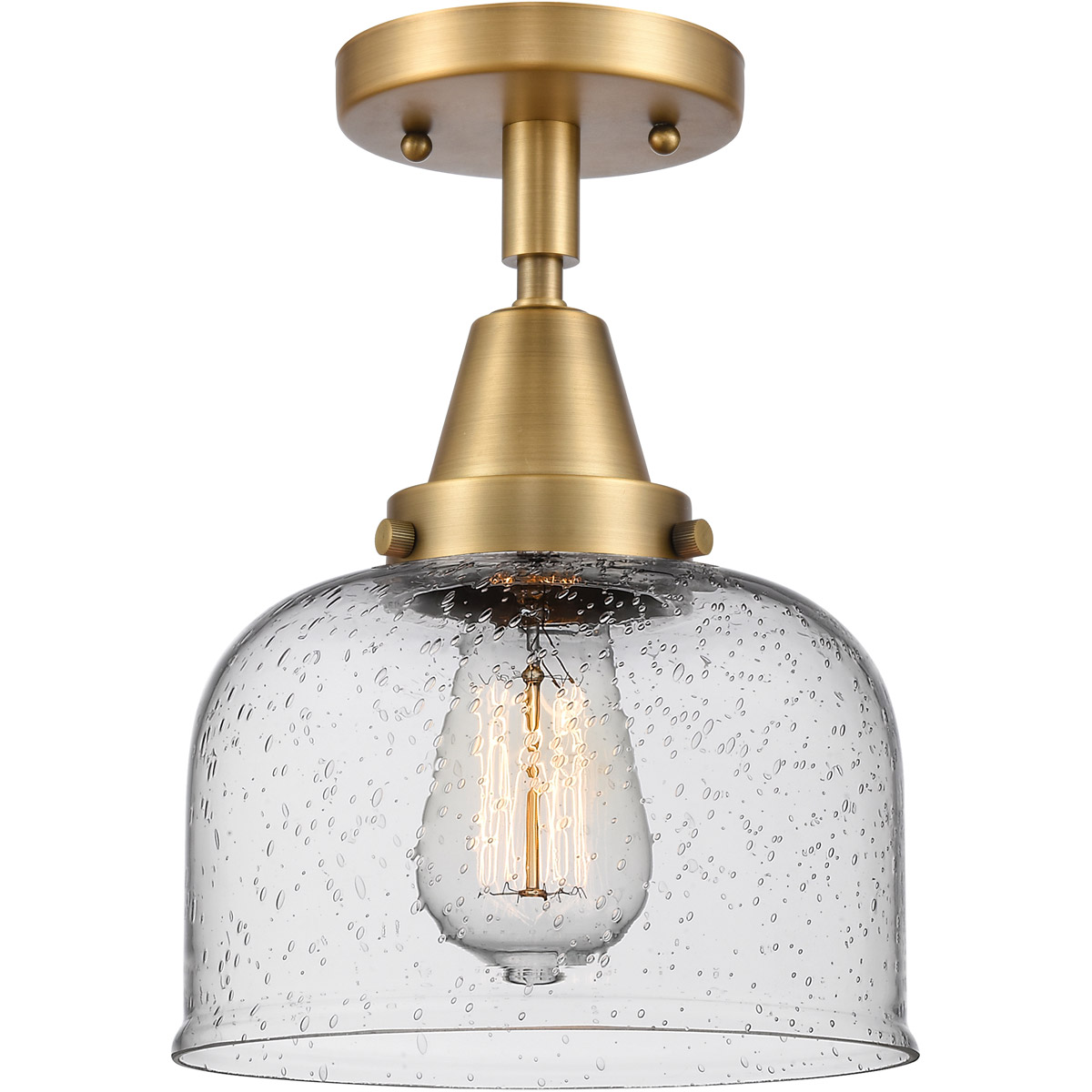 Innovations Lighting 447-1C-BB-G74 Franklin Restoration Large Bell 1 Light 8 inch Brushed Brass Flush Mount Ceiling Light in Seedy Glass