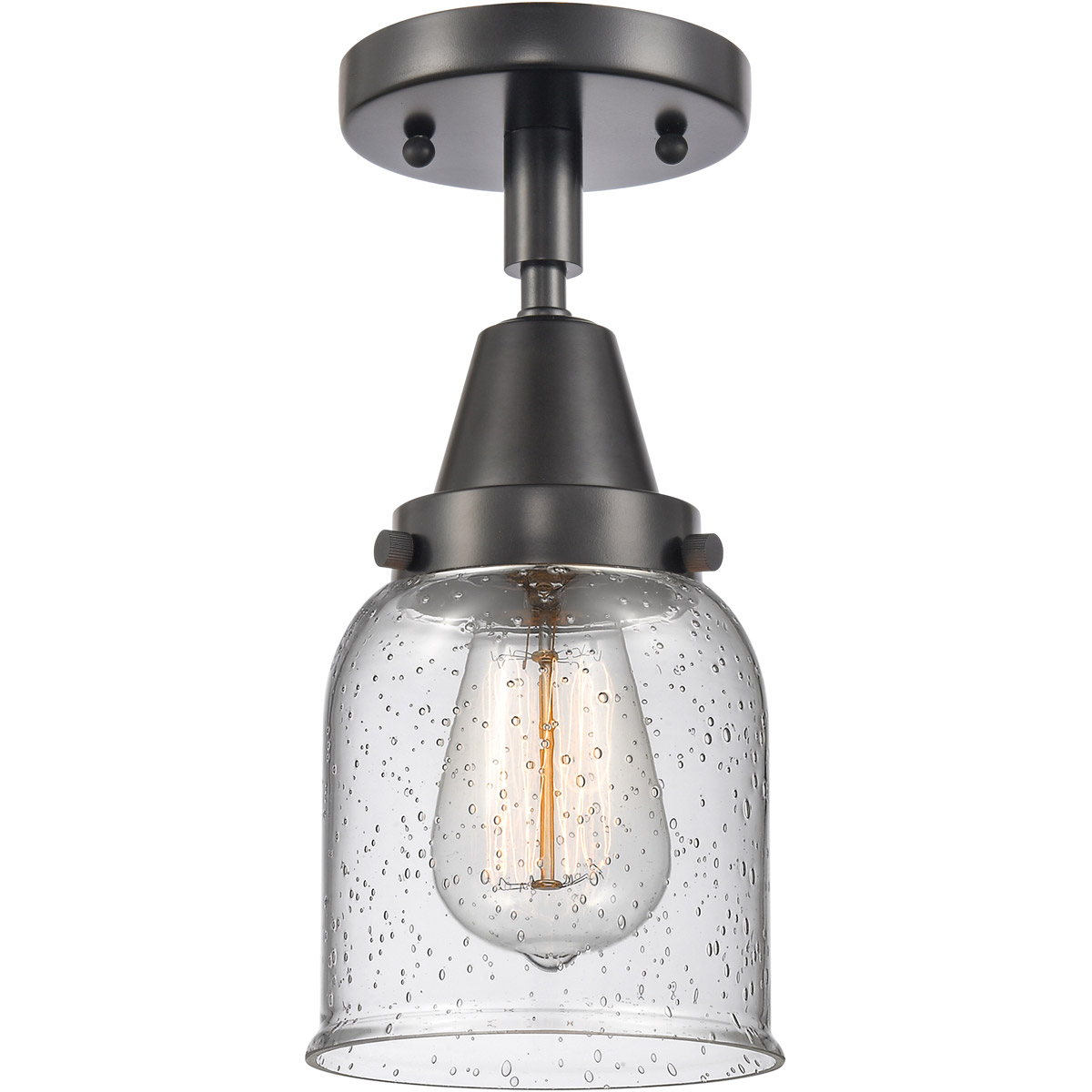 Innovations Lighting 447-1C-BK-G54 Franklin Restoration Small Bell 1 Light 5 inch Matte Black Flush Mount Ceiling Light in Seedy Glass